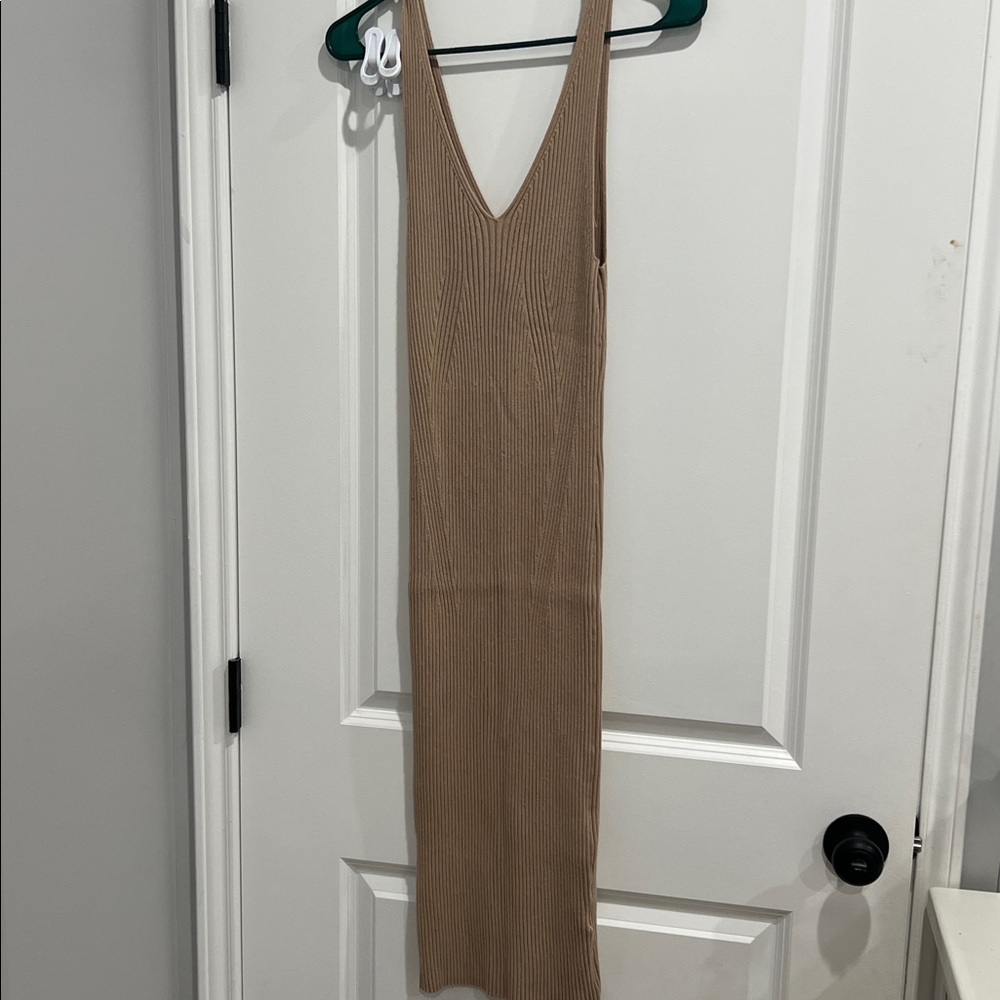 Tan Sleeveless Ribbed Dress